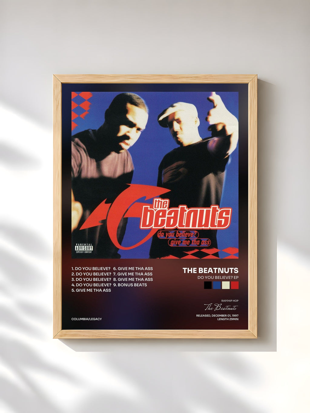 #bois Tableau de l'album Do You Believe? EP de The Beatnuts, cadre en bois brut, imprimé et encadré en France