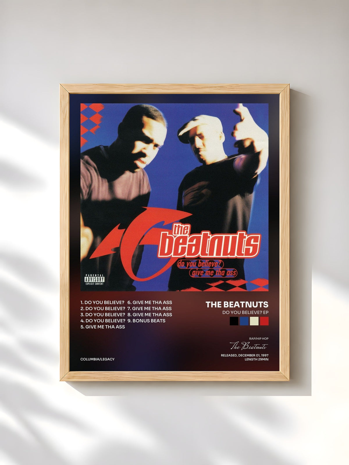 #bois Tableau de l'album Do You Believe? EP de The Beatnuts, cadre en bois brut, imprimé et encadré en France