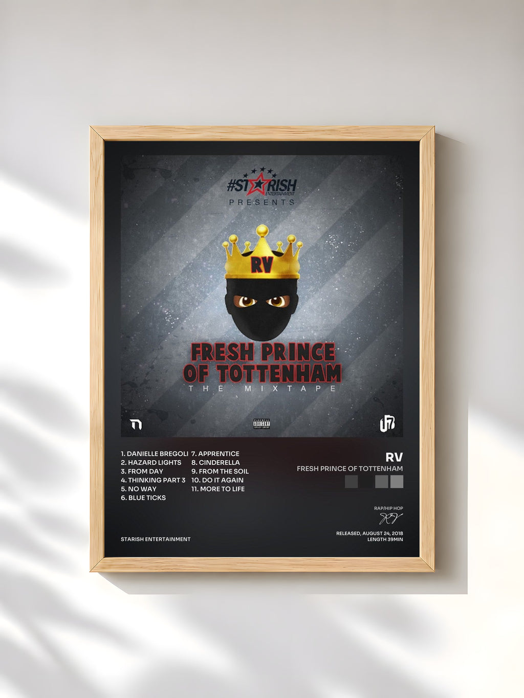 #bois Tableau de l'album Fresh Prince Of Tottenham de RV, cadre en bois brut, imprimé et encadré en France