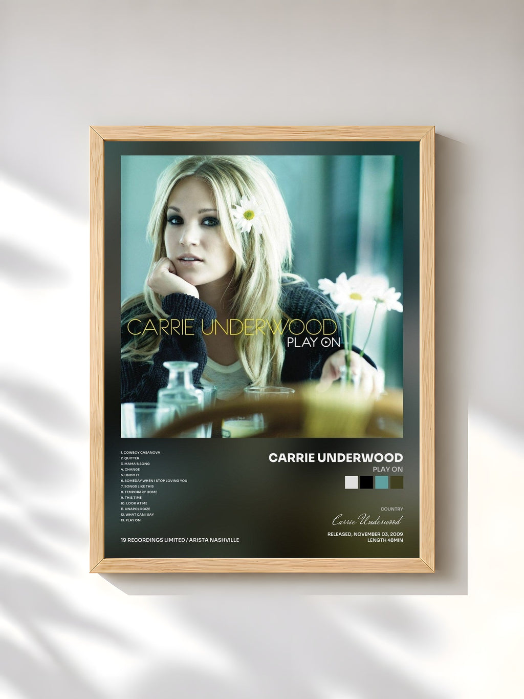 #bois Tableau de l'album Play On de Carrie Underwood, cadre en bois brut, imprimé et encadré en France