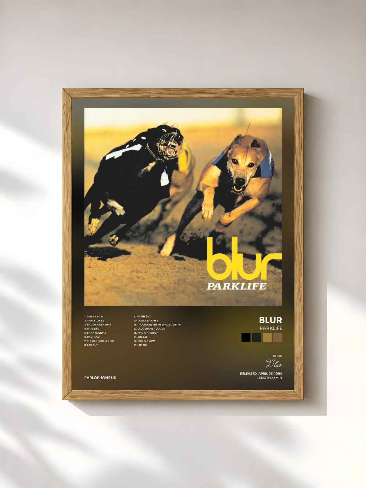 #bois Tableau de l'album Parklife de Blur, cadre en bois brut, imprimé et encadré en France