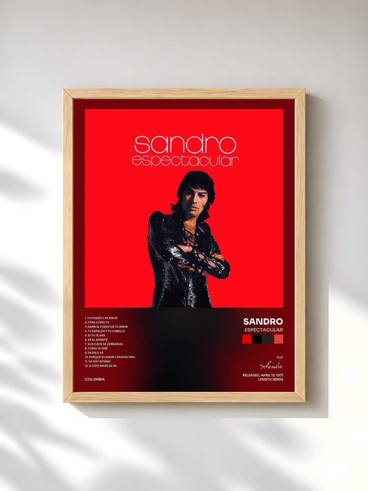 #bois Tableau de l'album Espectacular de Sandro, cadre en bois brut, imprimé et encadré en France