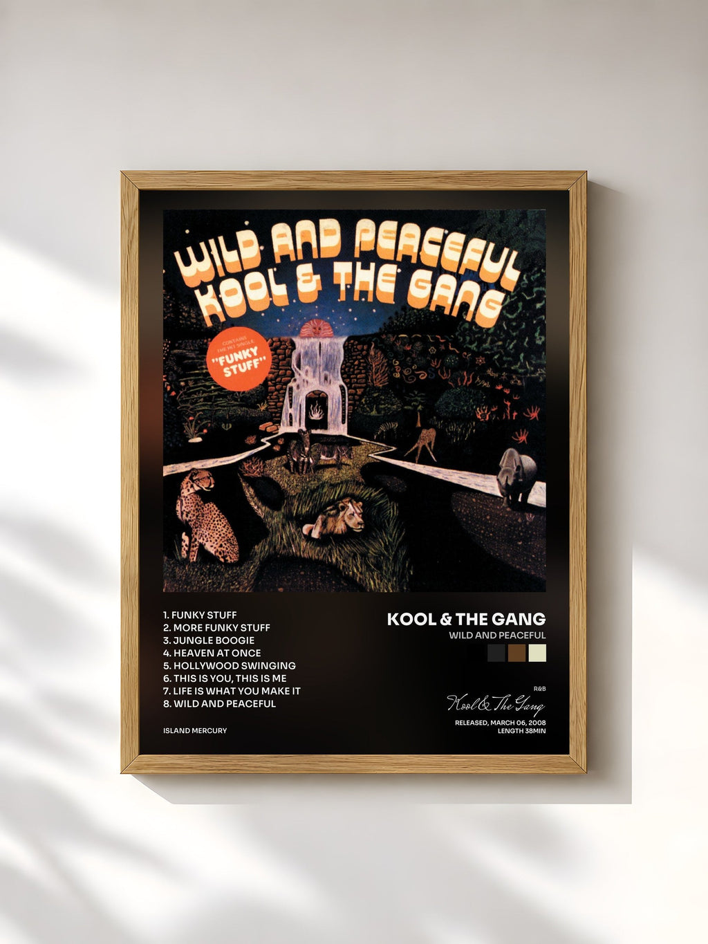 #bois Tableau de l'album Wild And Peaceful de Kool & The Gang, cadre en bois brut, imprimé et encadré en France