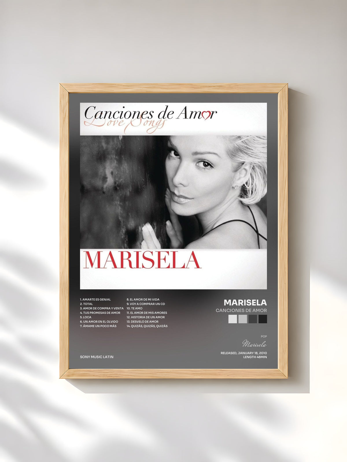 #bois Tableau de l'album Canciones De Amor de Marisela, cadre en bois brut, imprimé et encadré en France