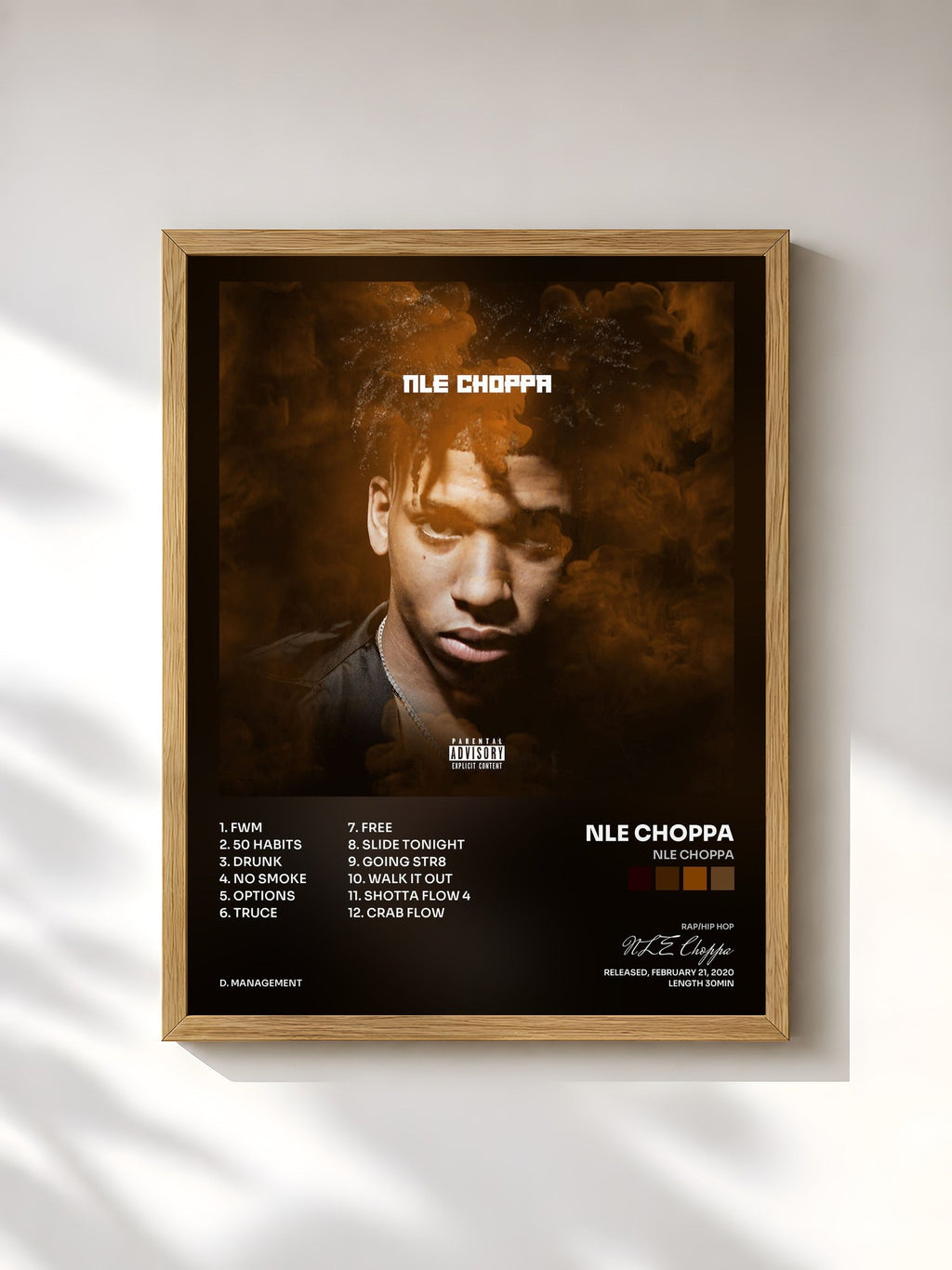 #bois Tableau de l'album NLE Choppa de NLE Choppa, cadre en bois brut, imprimé et encadré en France