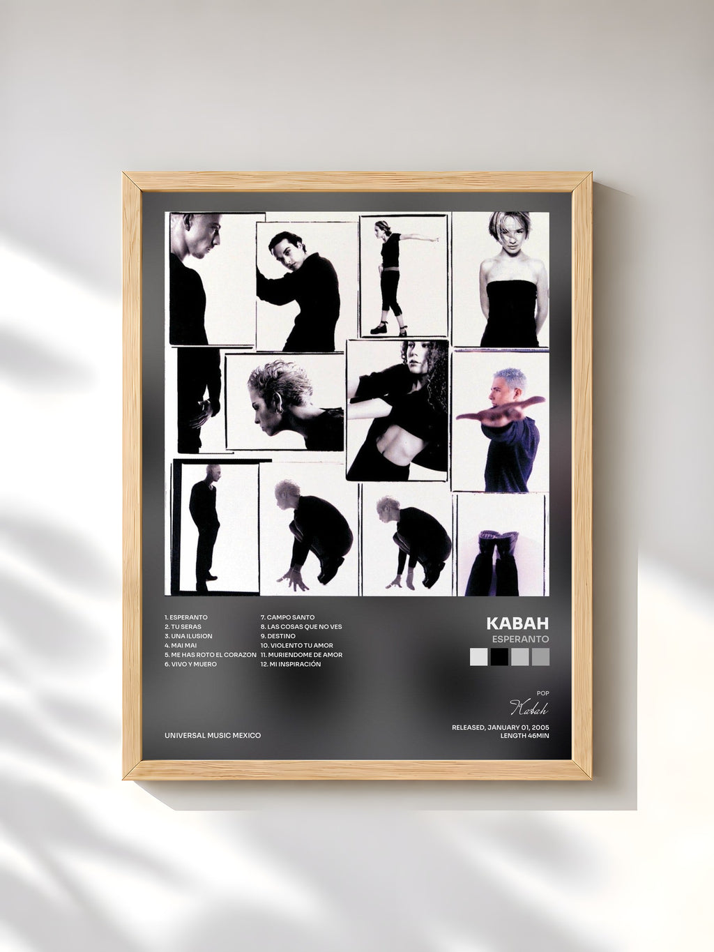 #bois Tableau de l'album Esperanto de Kabah, cadre en bois brut, imprimé et encadré en France