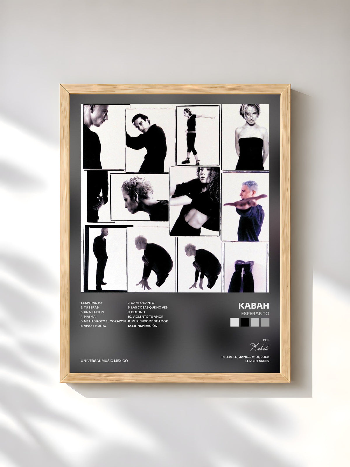 #bois Tableau de l'album Esperanto de Kabah, cadre en bois brut, imprimé et encadré en France