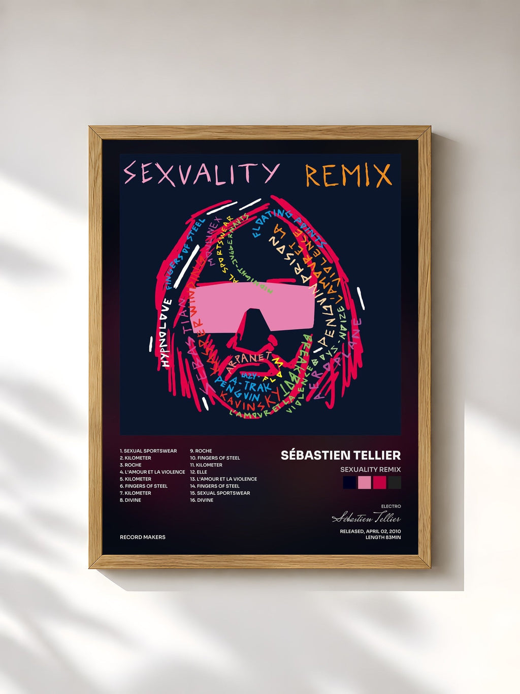 #bois Tableau de l'album Sexuality Remix de Sébastien Tellier, cadre en bois brut, imprimé et encadré en France
