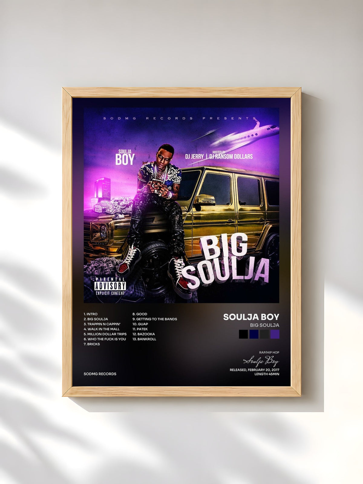 #bois Tableau de l'album Big Soulja de Soulja Boy, cadre en bois brut, imprimé et encadré en France