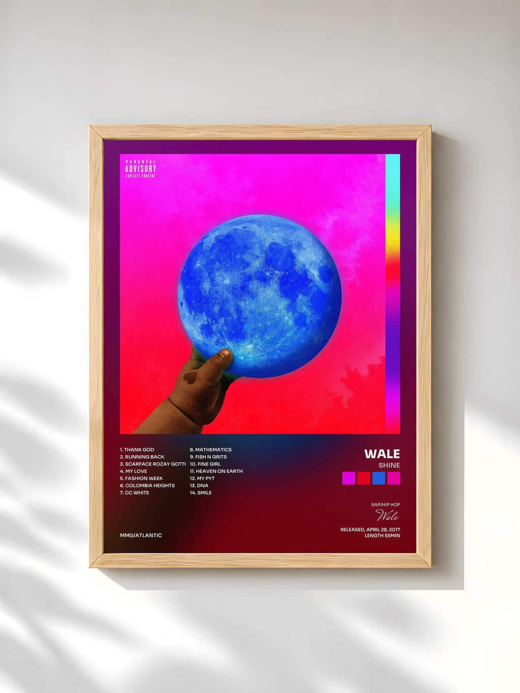 #bois Tableau de l'album Shine de Wale, cadre en bois brut, imprimé et encadré en France