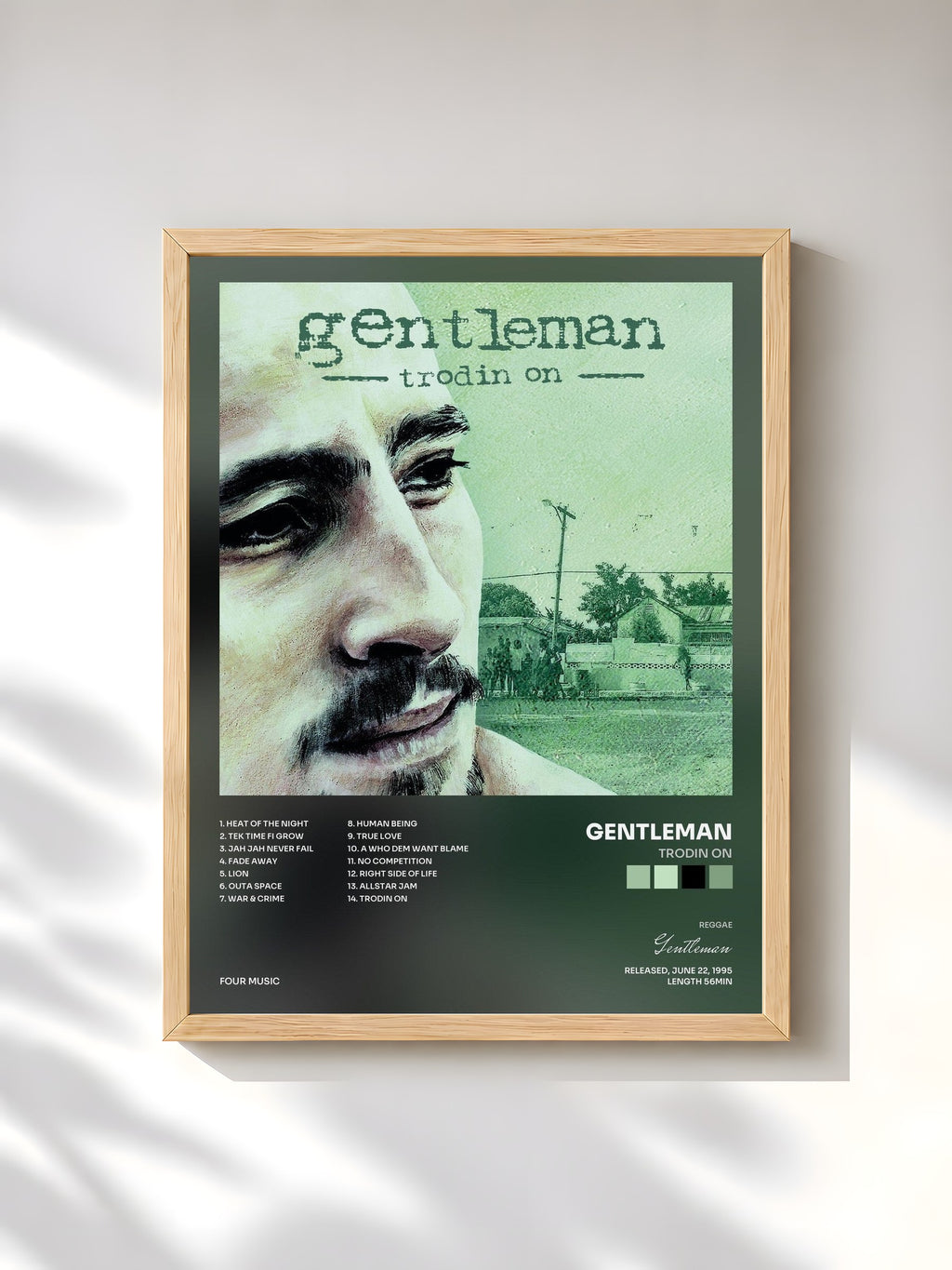 #bois Tableau de l'album Trodin On de Gentleman, cadre en bois brut, imprimé et encadré en France
