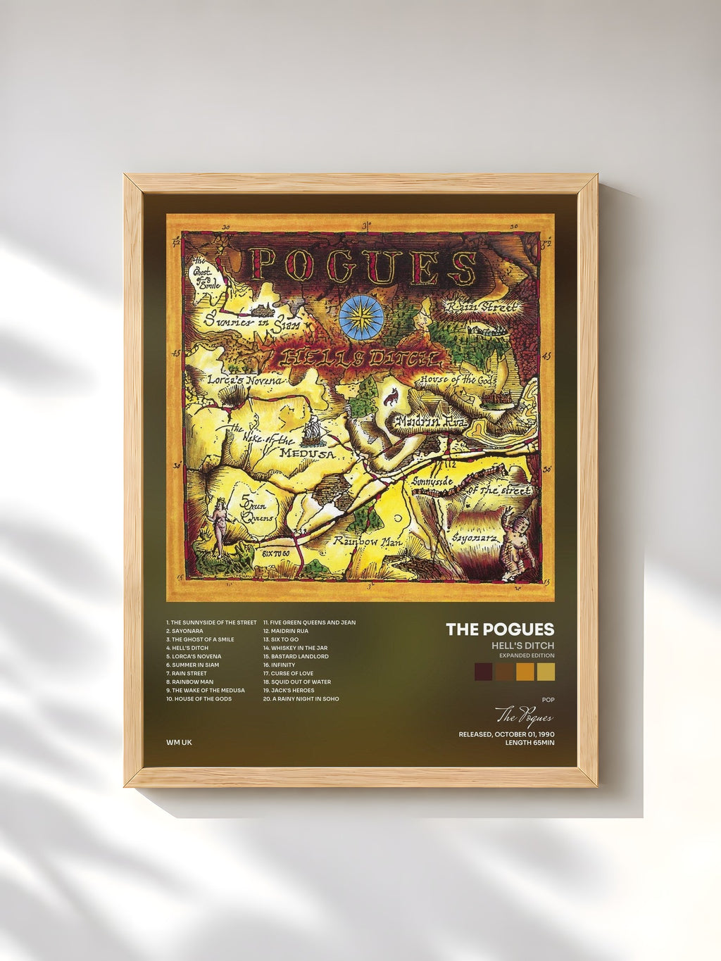 #bois Tableau de l'album Hell's Ditch (Expanded Edition) de The Pogues, cadre en bois brut, imprimé et encadré en France