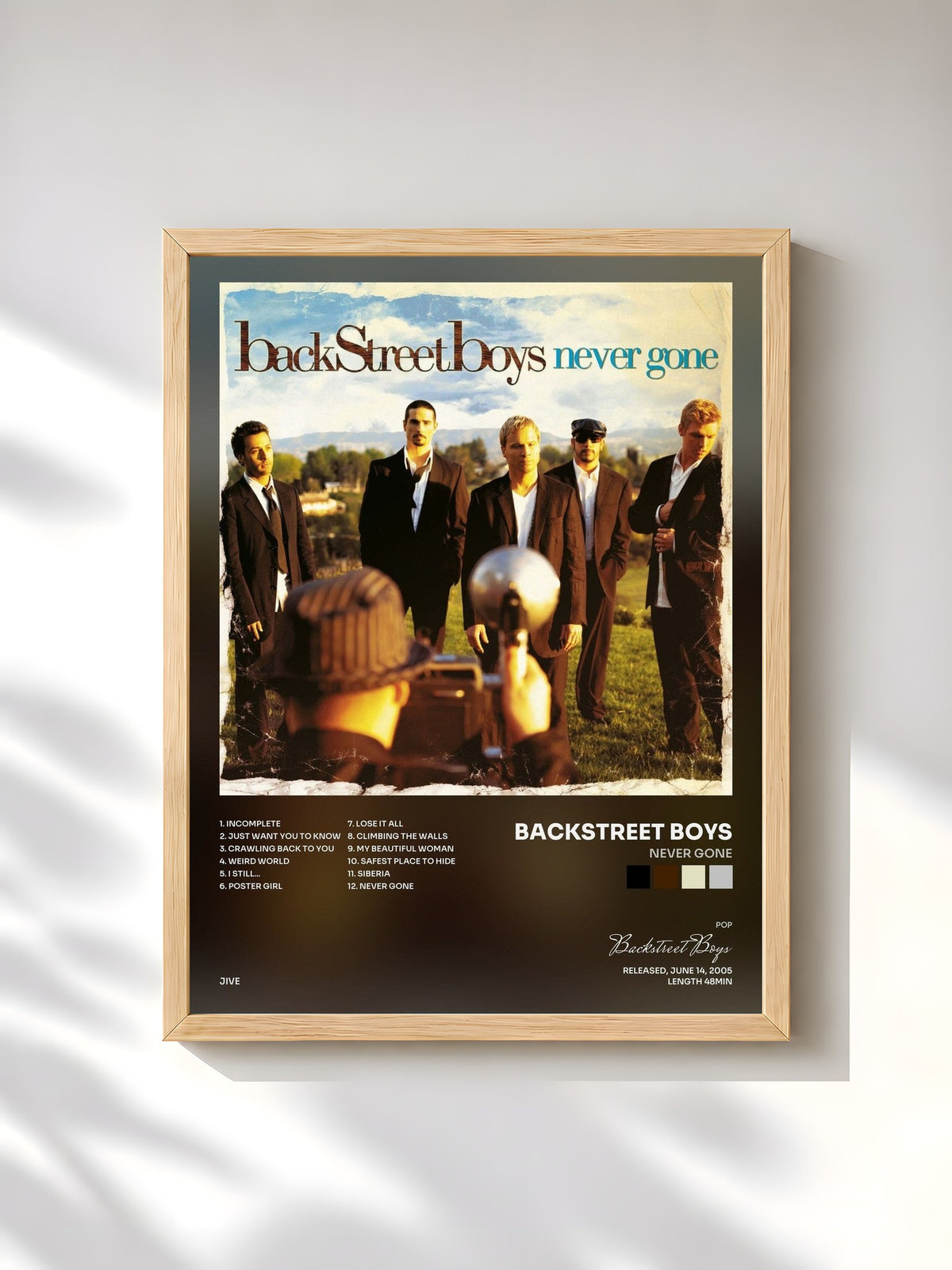 #bois Tableau de l'album Never Gone de Backstreet Boys, cadre en bois brut, imprimé et encadré en France