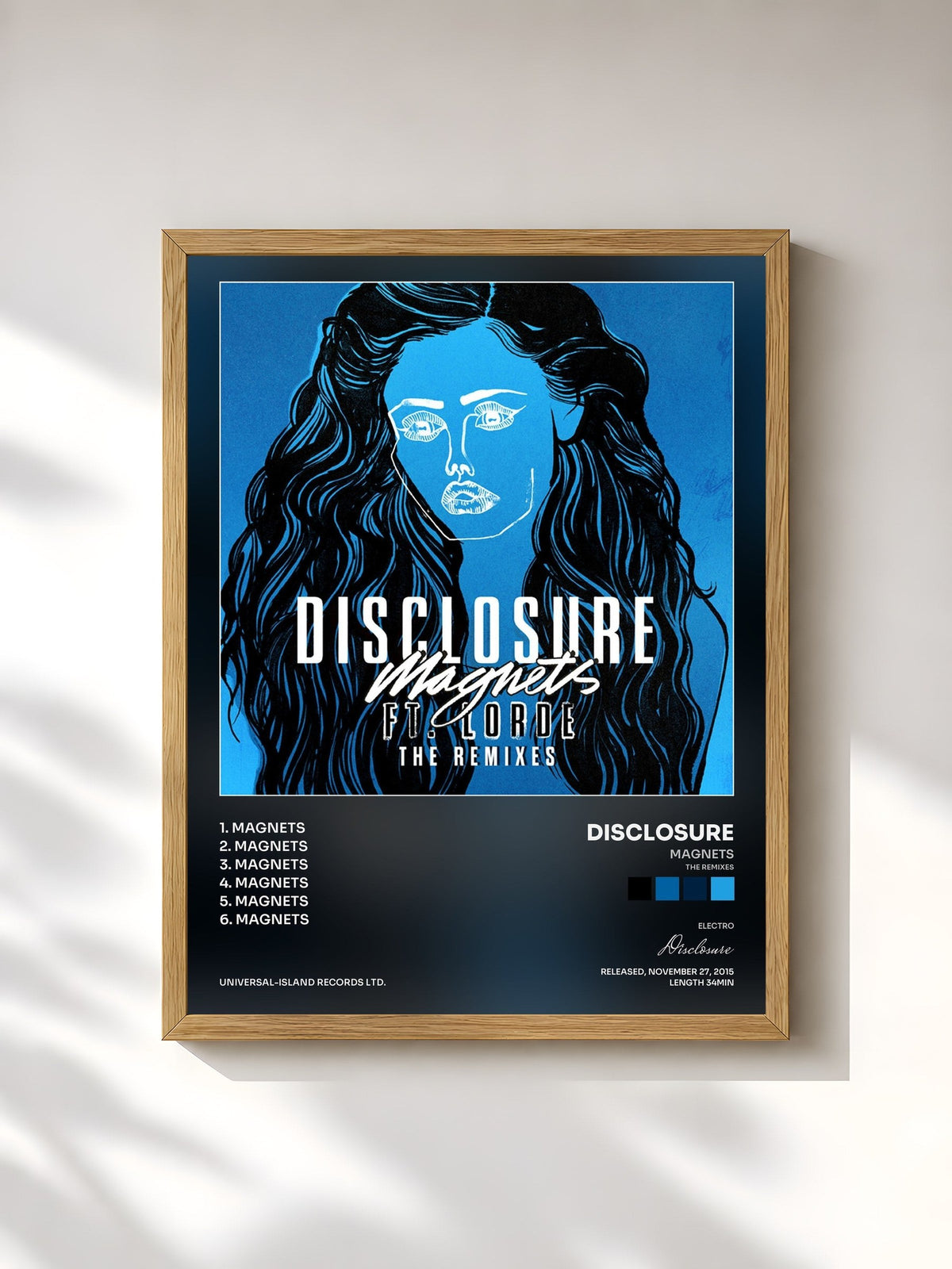 #bois Tableau de l'album Magnets (The Remixes) de Disclosure, cadre en bois brut, imprimé et encadré en France