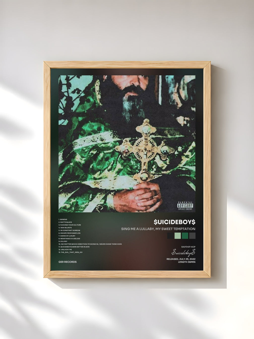 #bois Tableau de l'album Sing Me a Lullaby, My Sweet Temptation de $uicideboy$, cadre en bois brut, imprimé et encadré en France