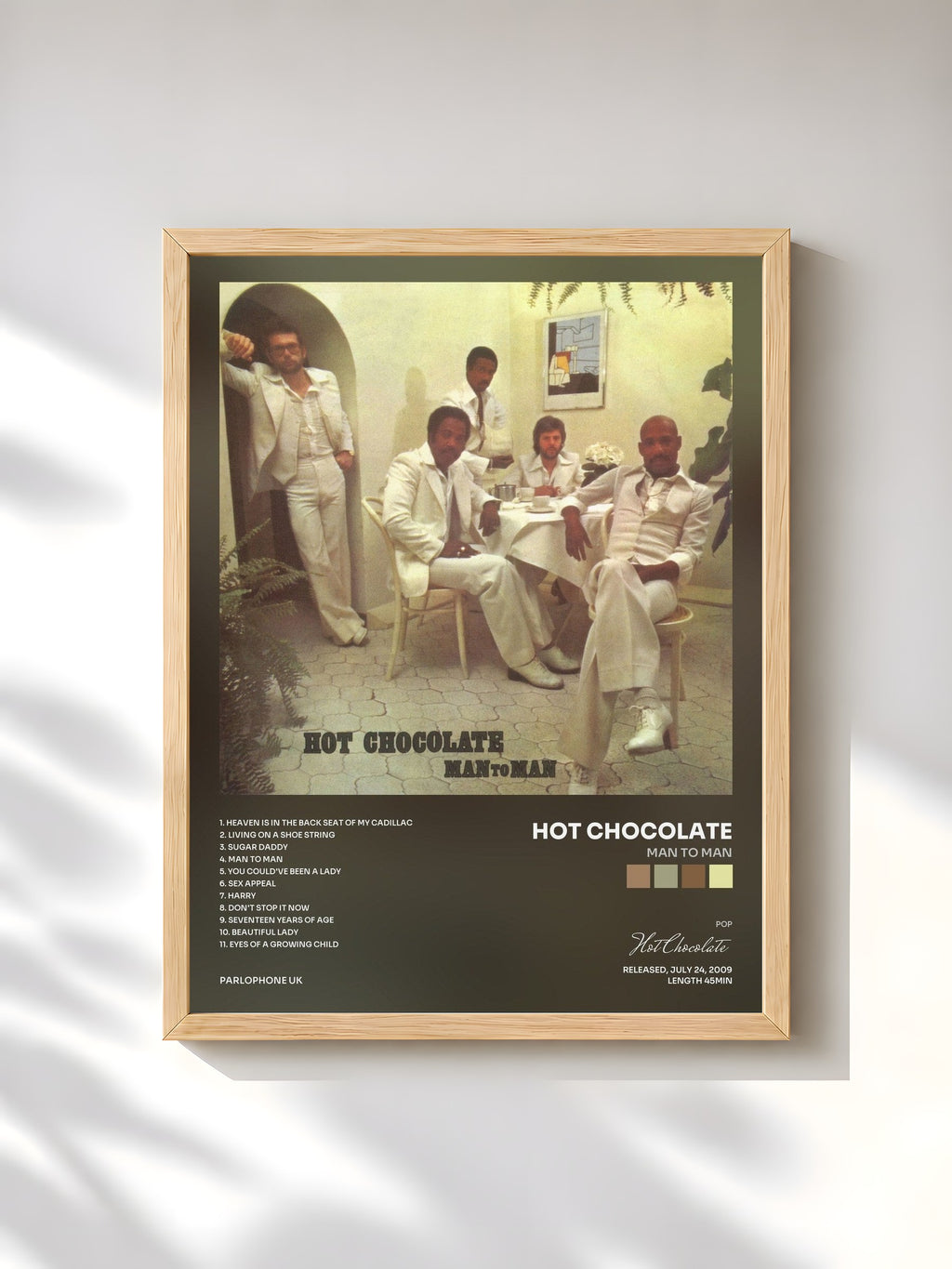 #bois Tableau de l'album Man to Man de Hot Chocolate, cadre en bois brut, imprimé et encadré en France