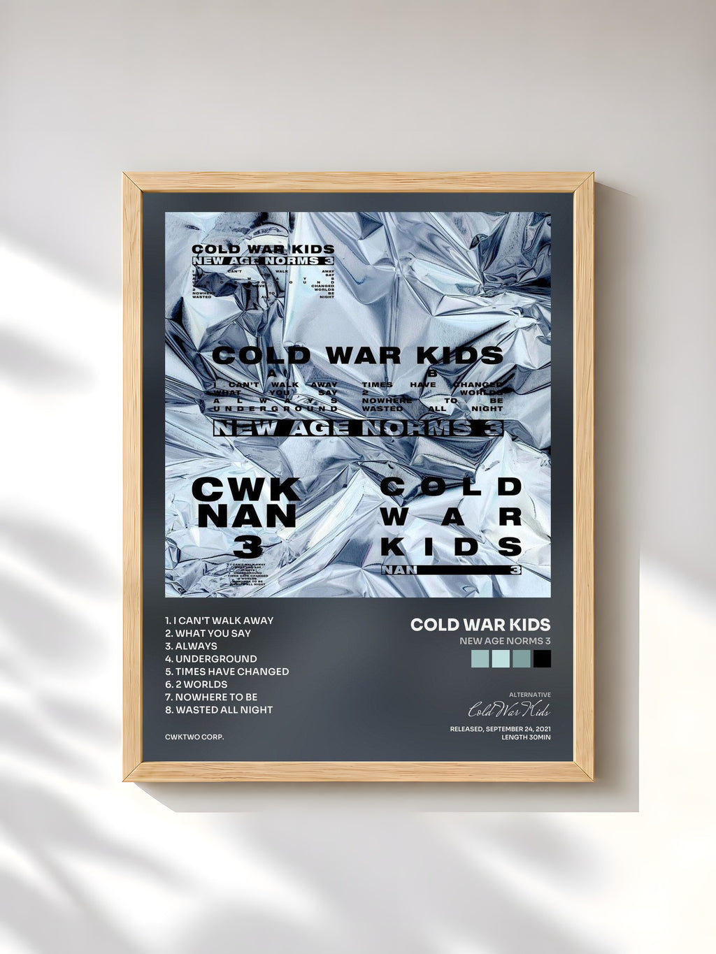 #bois Tableau de l'album New Age Norms 3 de Cold War Kids, cadre en bois brut, imprimé et encadré en France