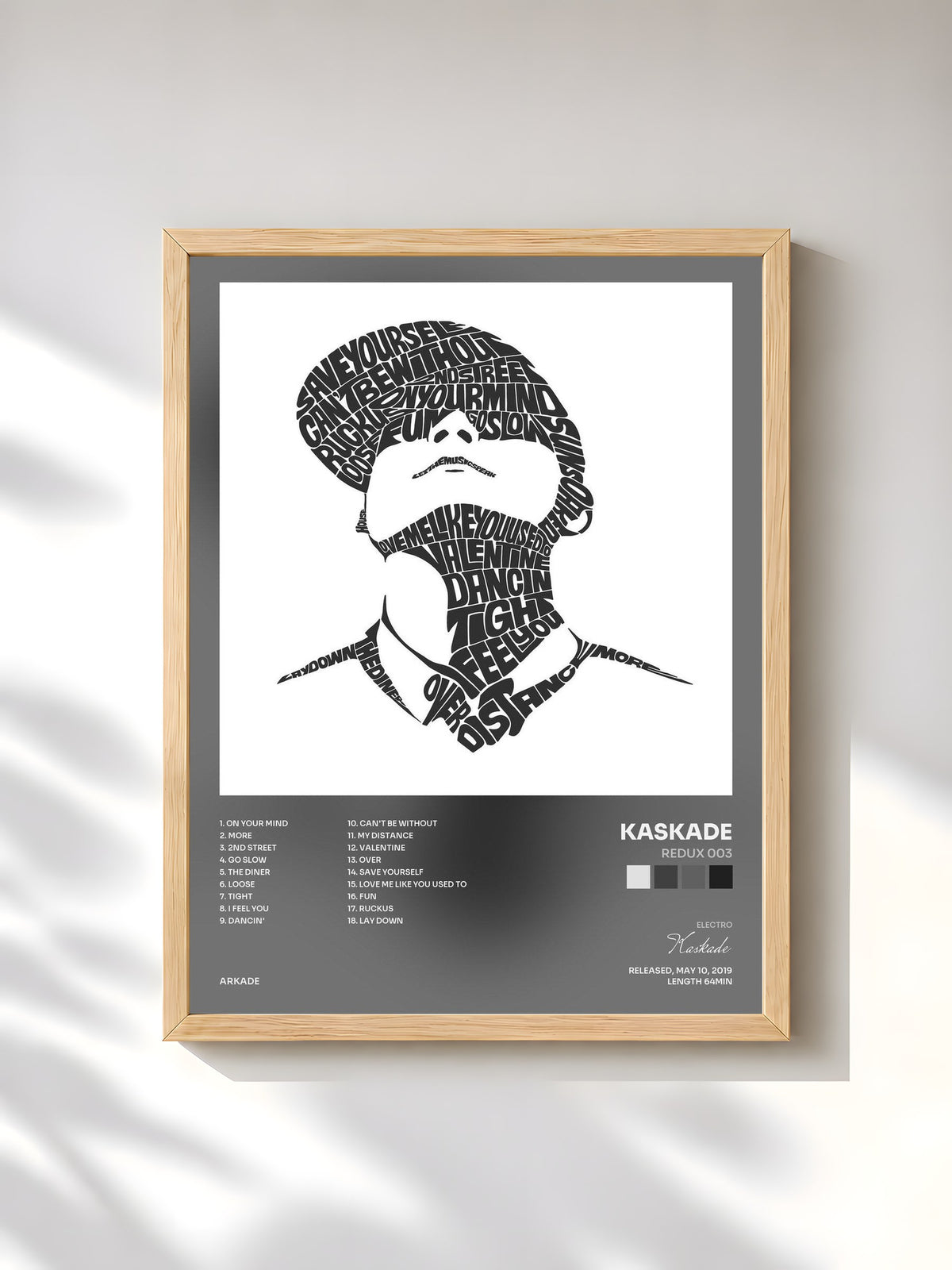 #bois Tableau de l'album Redux 003 de Kaskade, cadre en bois brut, imprimé et encadré en France