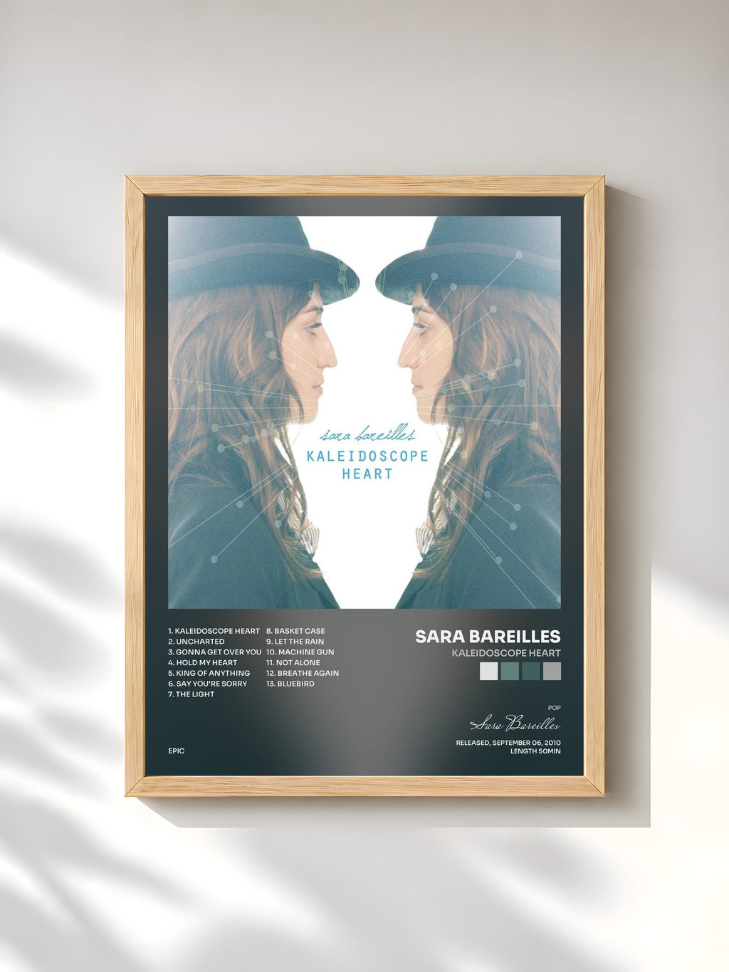 #bois Tableau de l'album Kaleidoscope Heart de Sara Bareilles, cadre en bois brut, imprimé et encadré en France