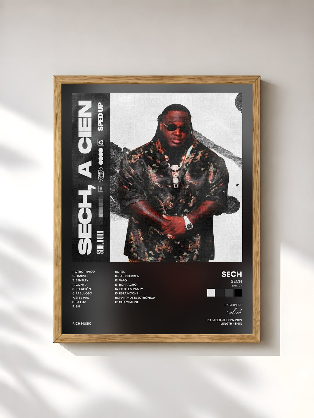 #bois Tableau de l'album Sech (Sped Up) de Sech, cadre en bois brut, imprimé et encadré en France