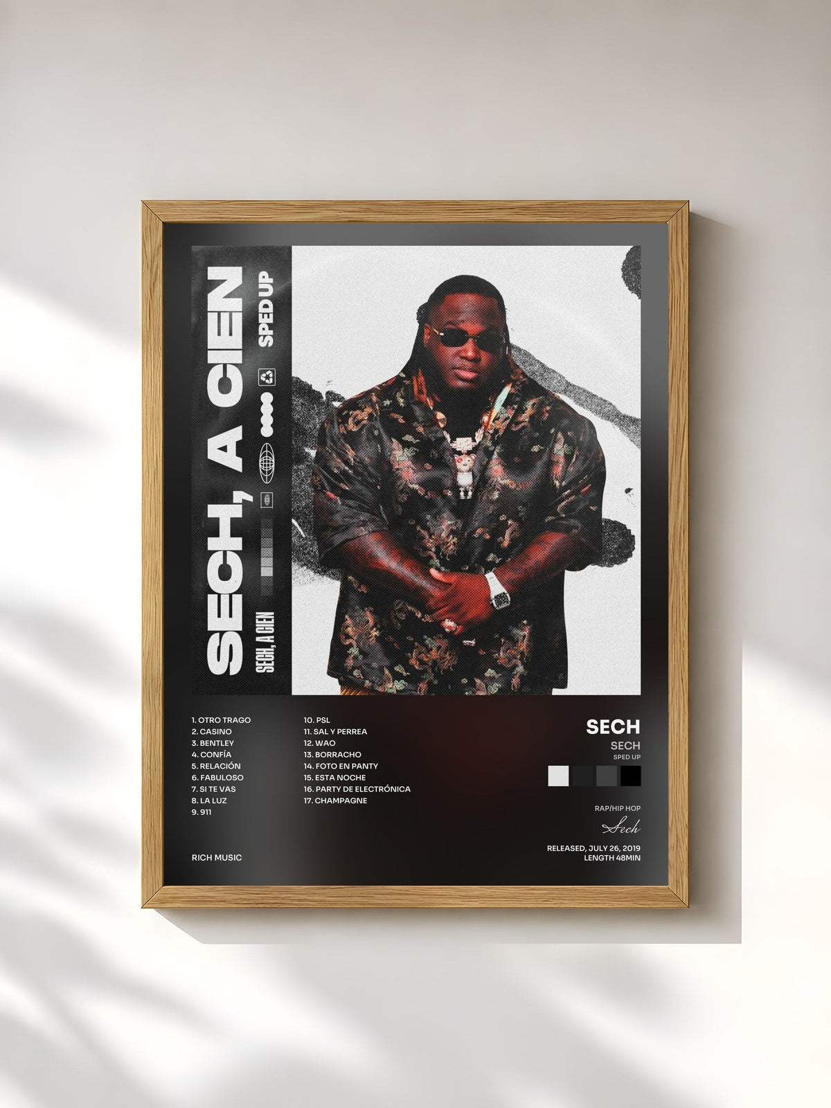 #bois Tableau de l'album Sech (Sped Up) de Sech, cadre en bois brut, imprimé et encadré en France