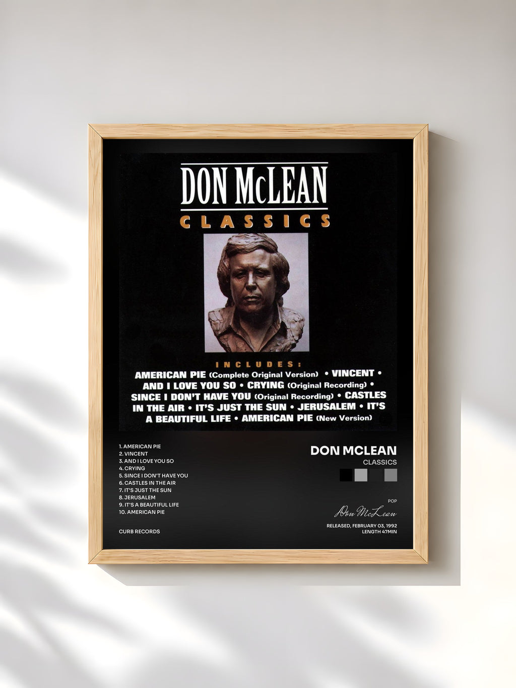 #bois Tableau de l'album Classics de Don McLean, cadre en bois brut, imprimé et encadré en France