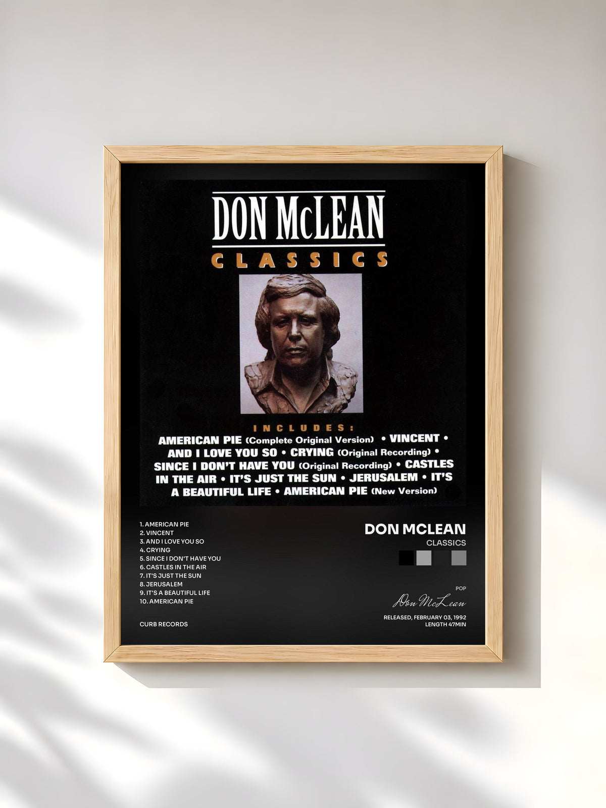 #bois Tableau de l'album Classics de Don McLean, cadre en bois brut, imprimé et encadré en France
