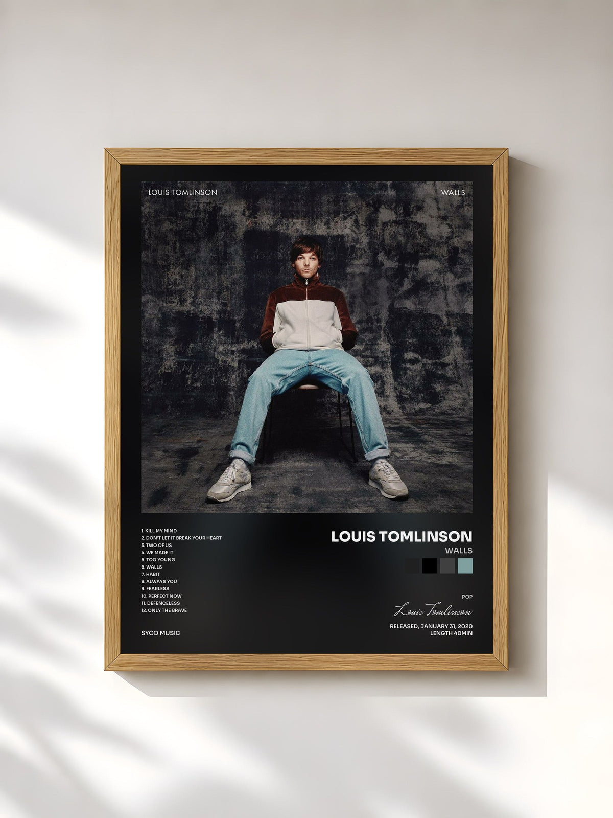 #bois Tableau de l'album Walls de Louis Tomlinson, cadre en bois brut, imprimé et encadré en France