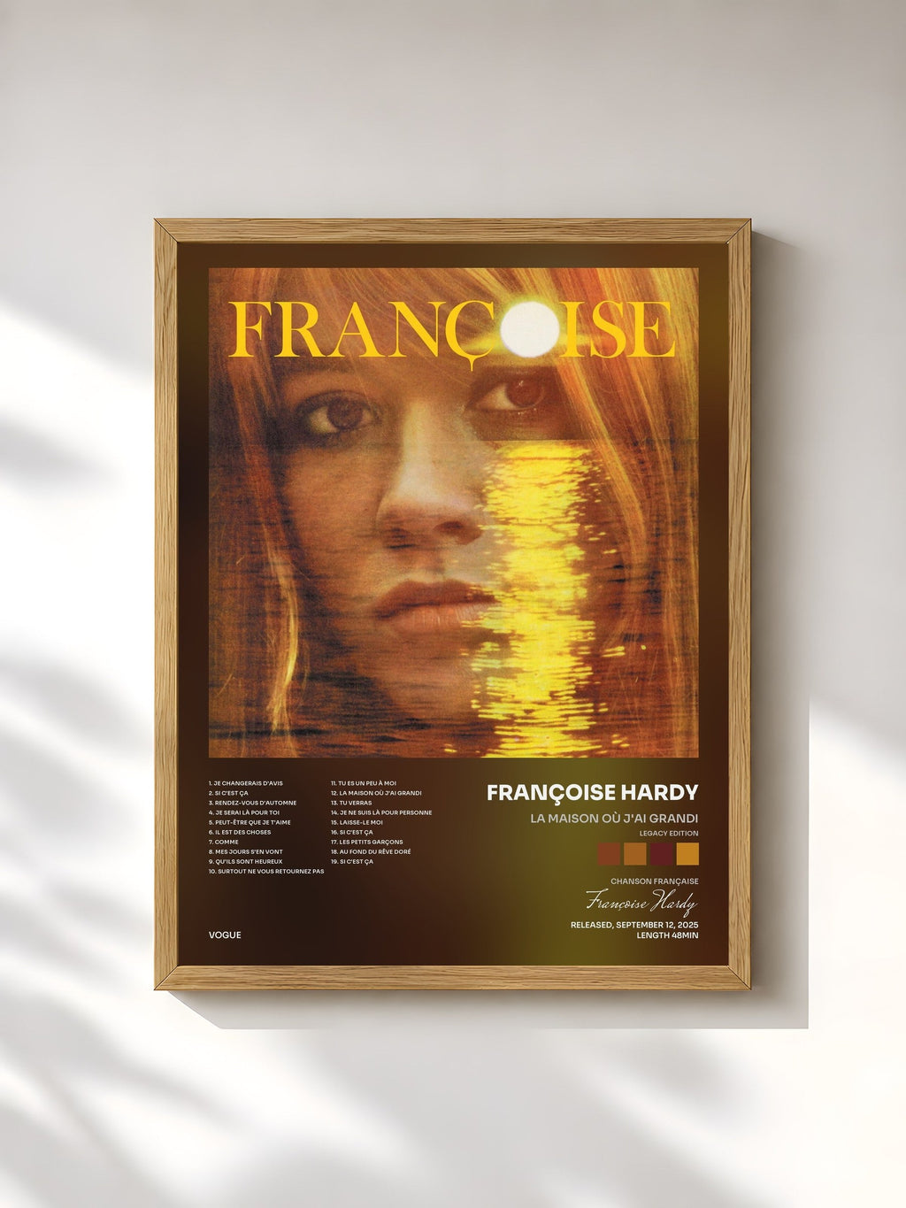 #bois Tableau de l'album La maison où j'ai grandi (Legacy Edition) de Françoise Hardy, cadre en bois brut, imprimé et encadré en France