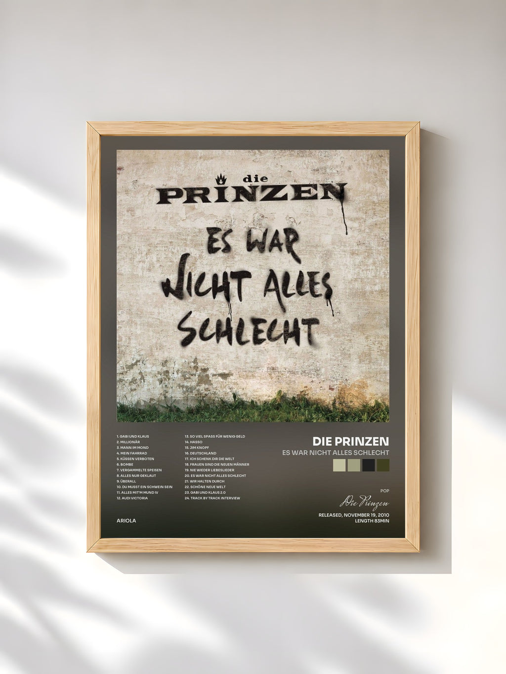#bois Tableau de l'album Es war nicht alles schlecht de Die Prinzen, cadre en bois brut, imprimé et encadré en France