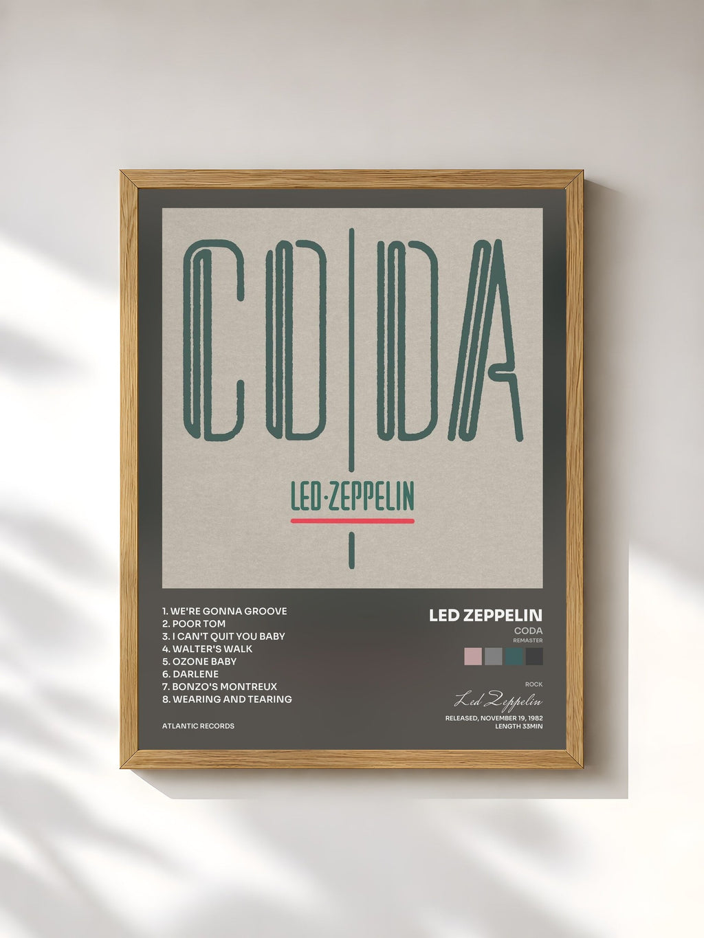 #bois Tableau de l'album Coda (Remaster) de Led Zeppelin, cadre en bois brut, imprimé et encadré en France
