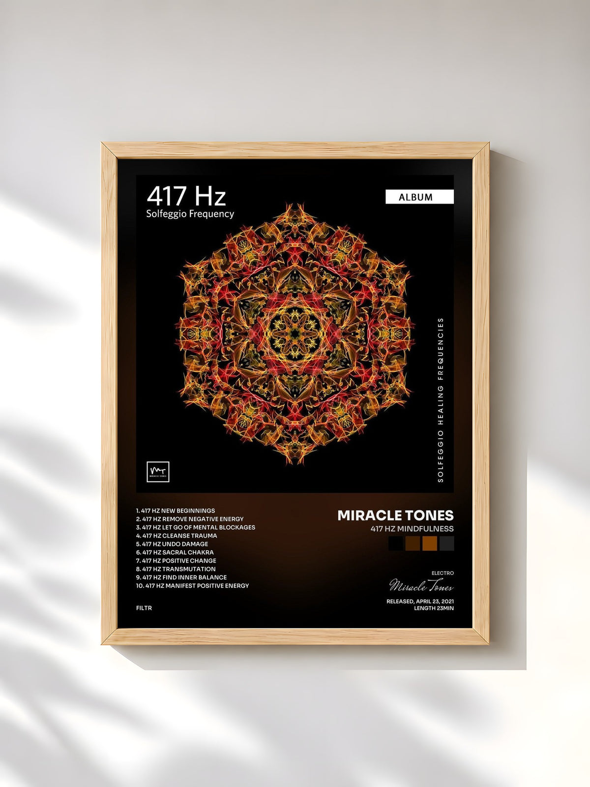 #bois Tableau de l'album 417 Hz Mindfulness de Miracle Tones, cadre en bois brut, imprimé et encadré en France