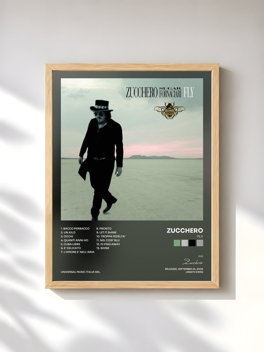#bois Tableau de l'album Fly de Zucchero, cadre en bois brut, imprimé et encadré en France