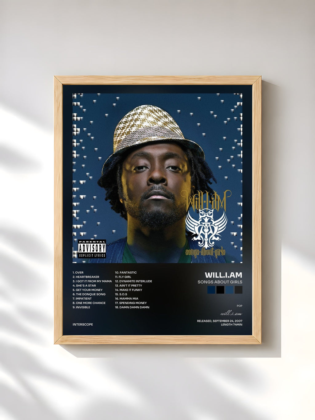 #bois Tableau de l'album Songs About Girls de will.i.am, cadre en bois brut, imprimé et encadré en France