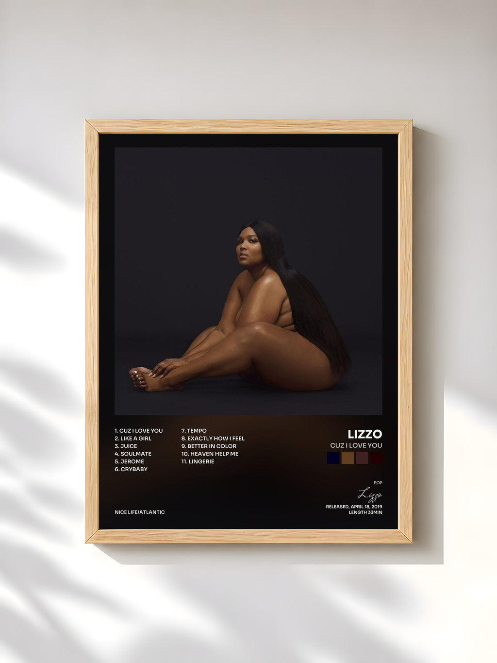 #bois Tableau de l'album Cuz I Love You de Lizzo, cadre en bois brut, imprimé et encadré en France