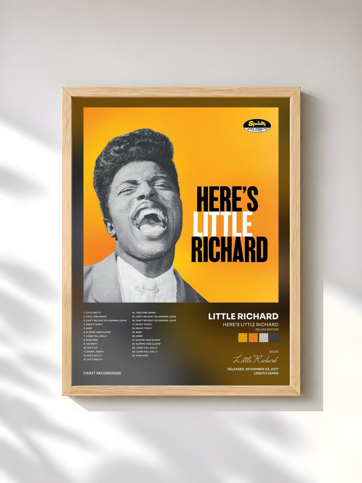 #bois Tableau de l'album Here's Little Richard (Deluxe Edition) de Little Richard, cadre en bois brut, imprimé et encadré en France