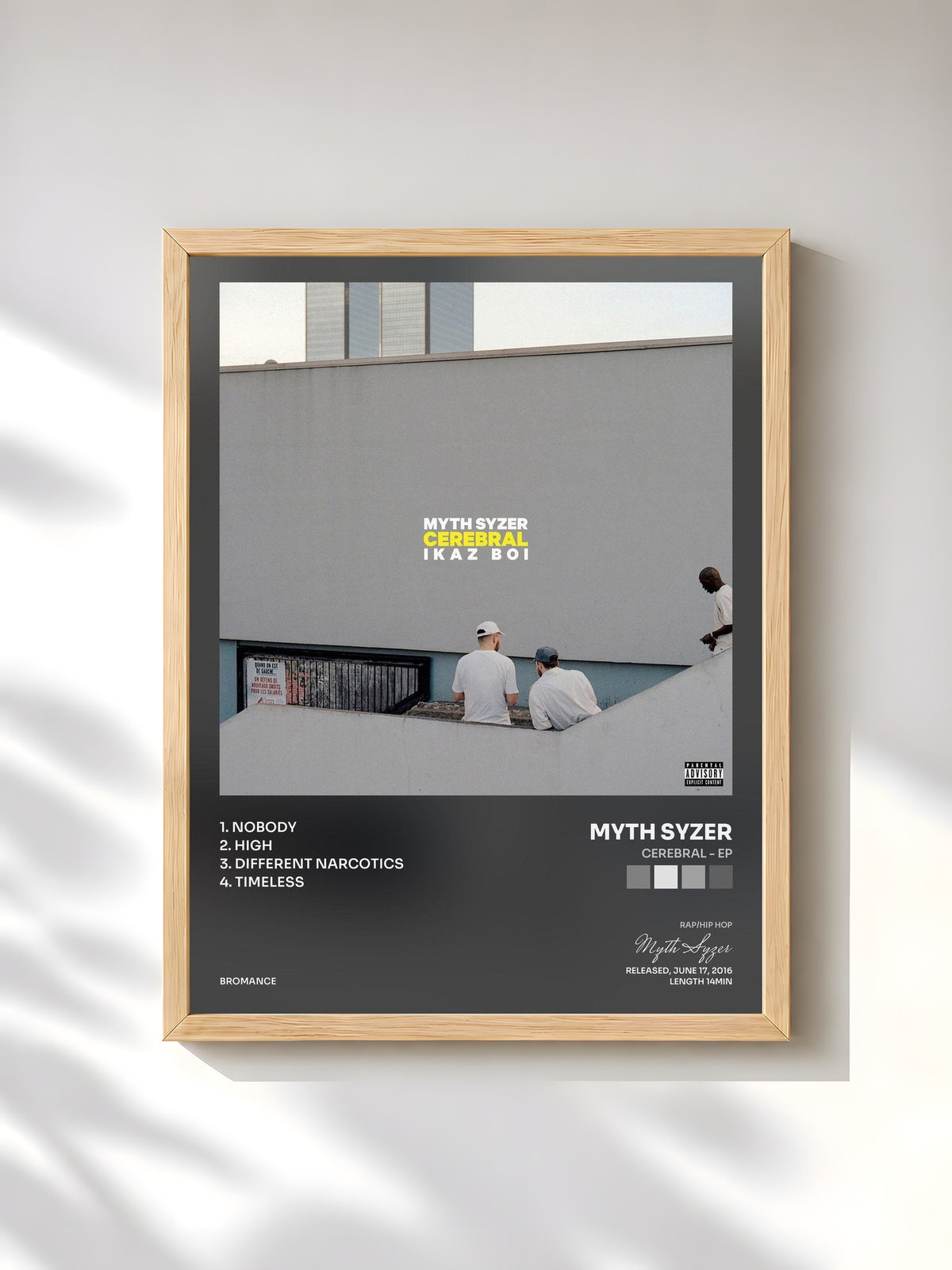 #bois Tableau de l'album Cerebral - EP de Myth Syzer, cadre en bois brut, imprimé et encadré en France