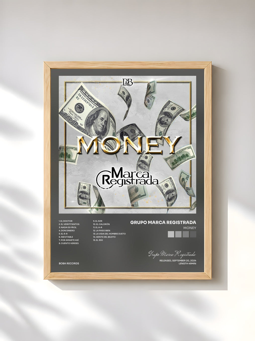 #bois Tableau de l'album Money de Grupo Marca Registrada, cadre en bois brut, imprimé et encadré en France