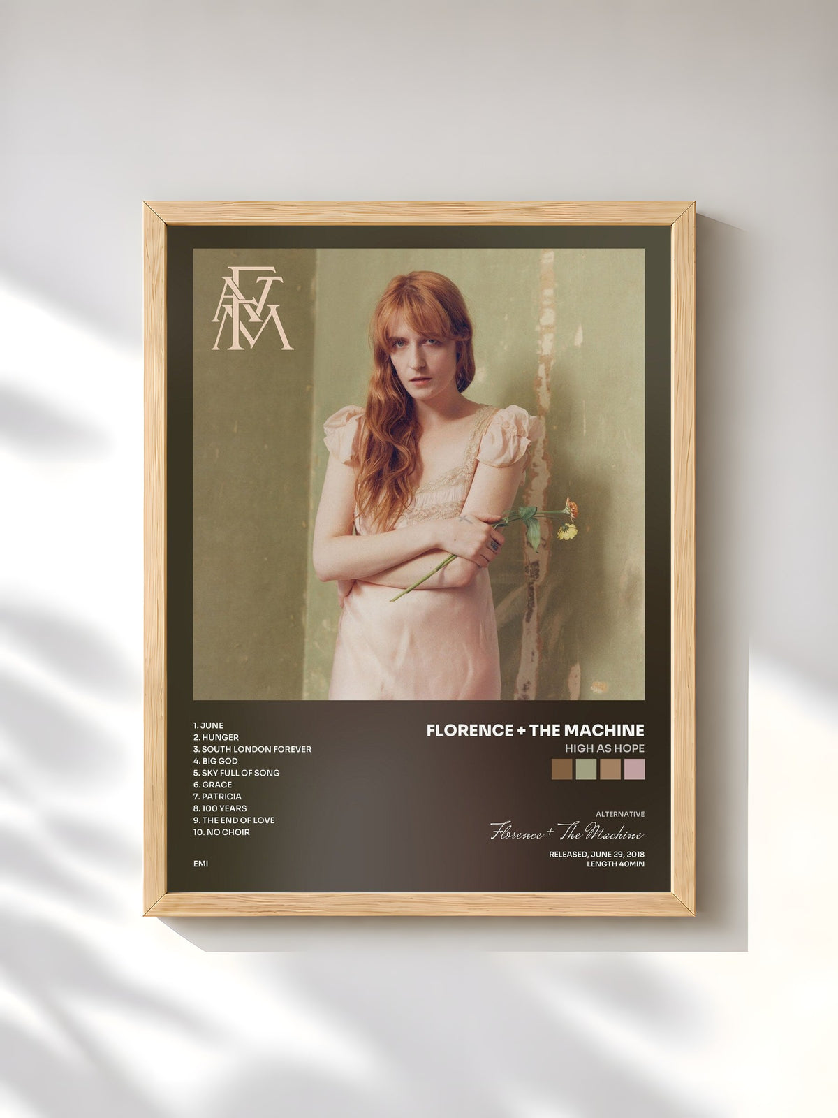 #bois Tableau de l'album High As Hope de Florence + The Machine, cadre en bois brut, imprimé et encadré en France