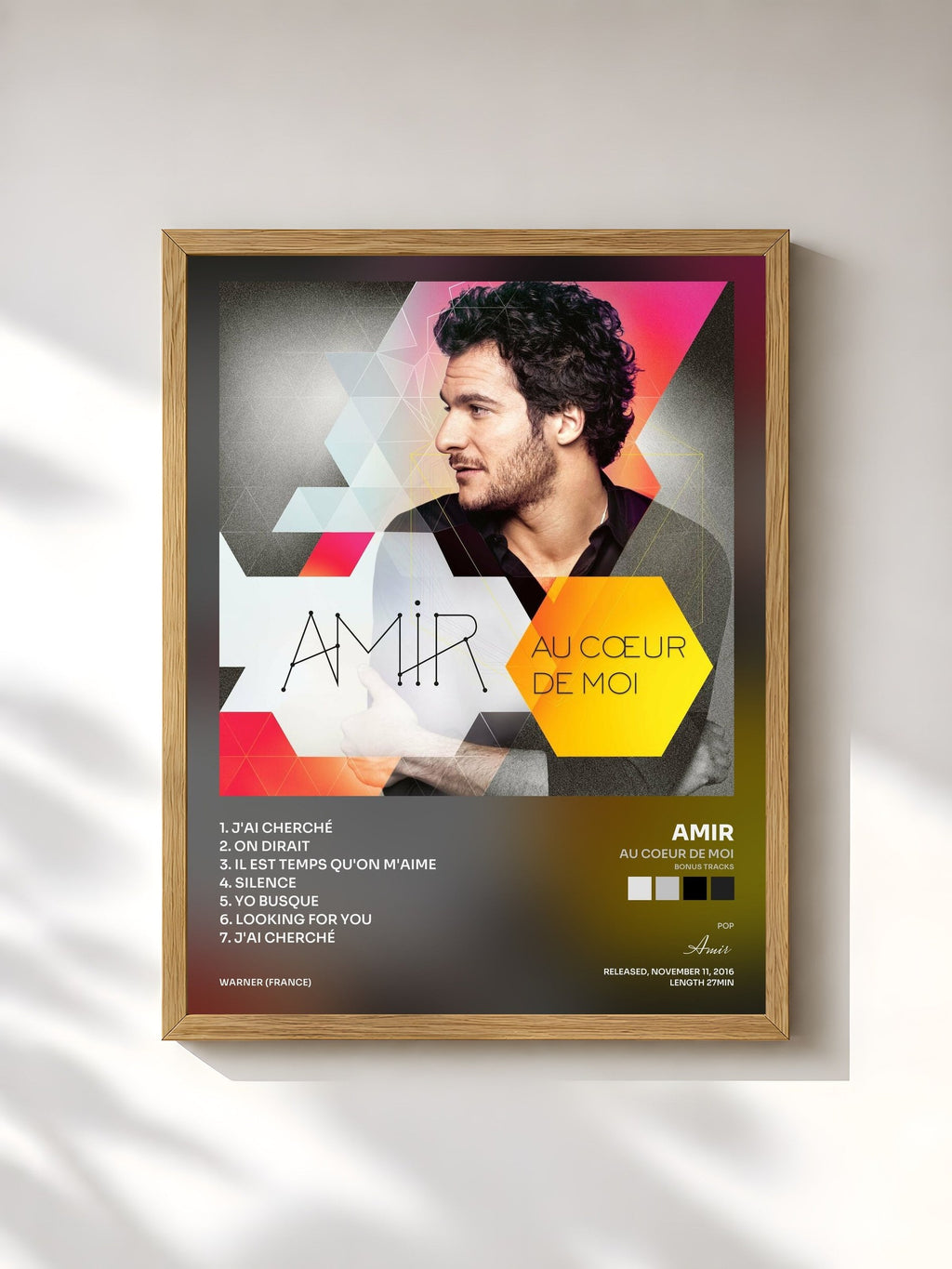 #bois Tableau de l'album Au coeur de moi (Bonus Tracks) de Amir, cadre en bois brut, imprimé et encadré en France