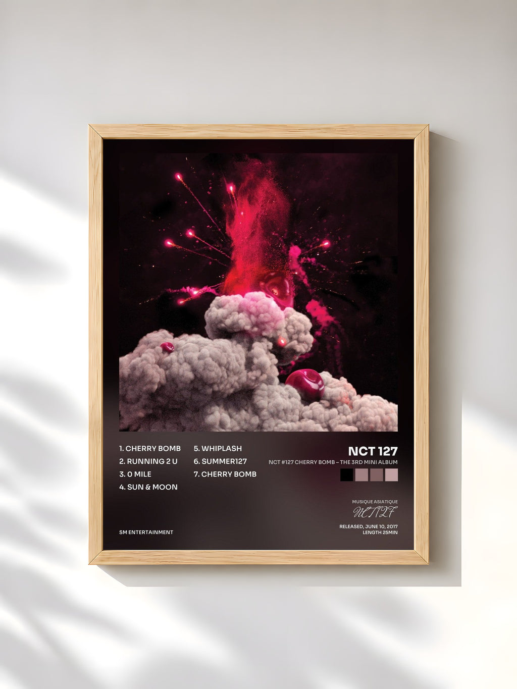 #bois Tableau de l'album NCT #127 CHERRY BOMB – The 3rd Mini Album de NCT 127, cadre en bois brut, imprimé et encadré en France