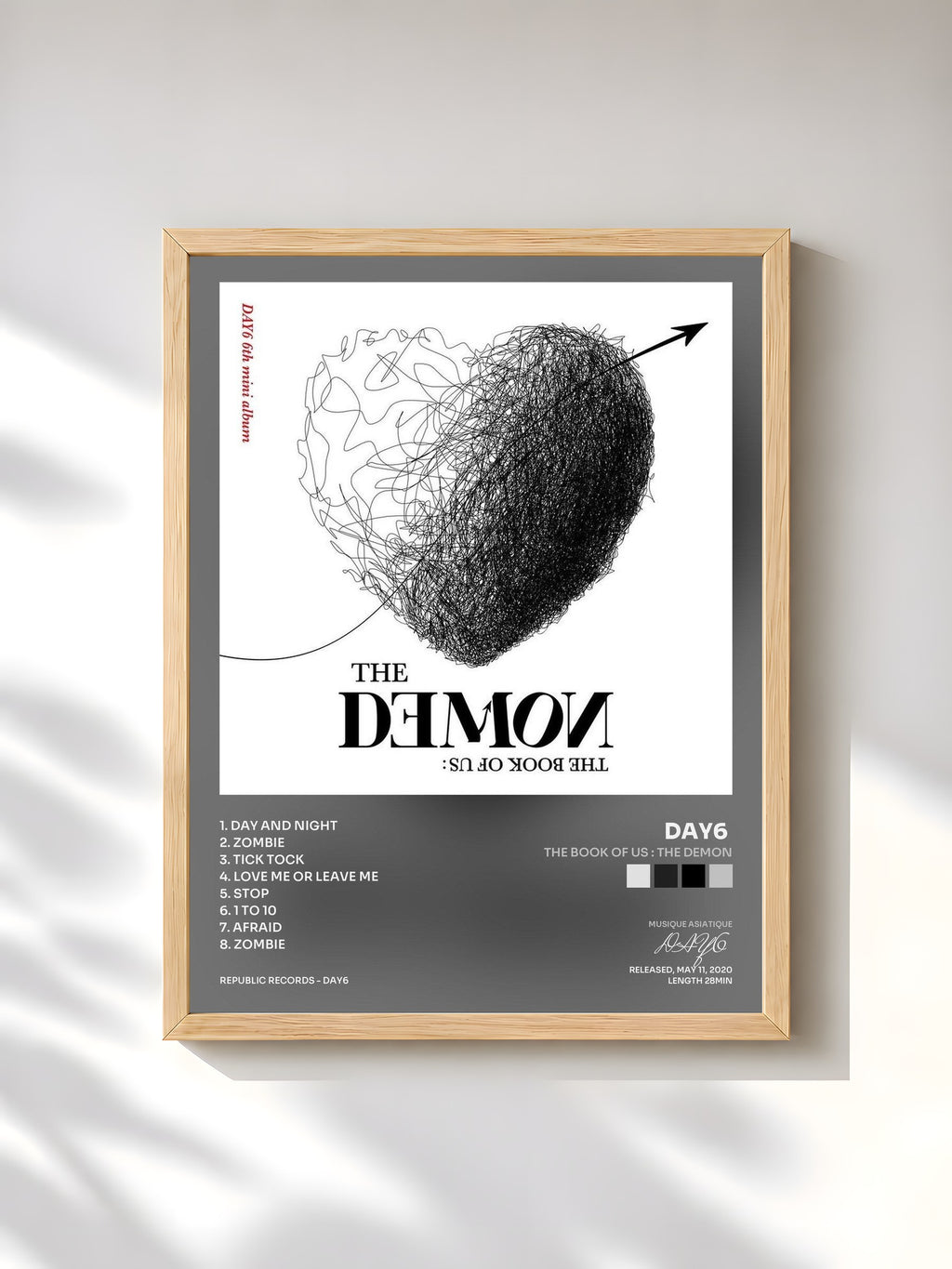 #bois Tableau de l'album The Book of Us : The Demon de DAY6 , cadre en bois brut, imprimé et encadré en France