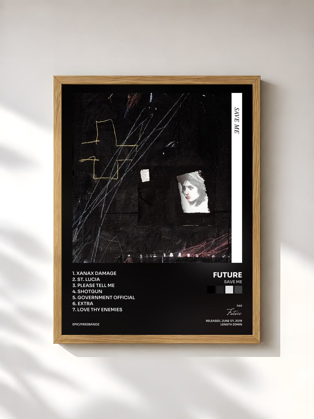 #bois Tableau de l'album SAVE ME de Future, cadre en bois brut, imprimé et encadré en France