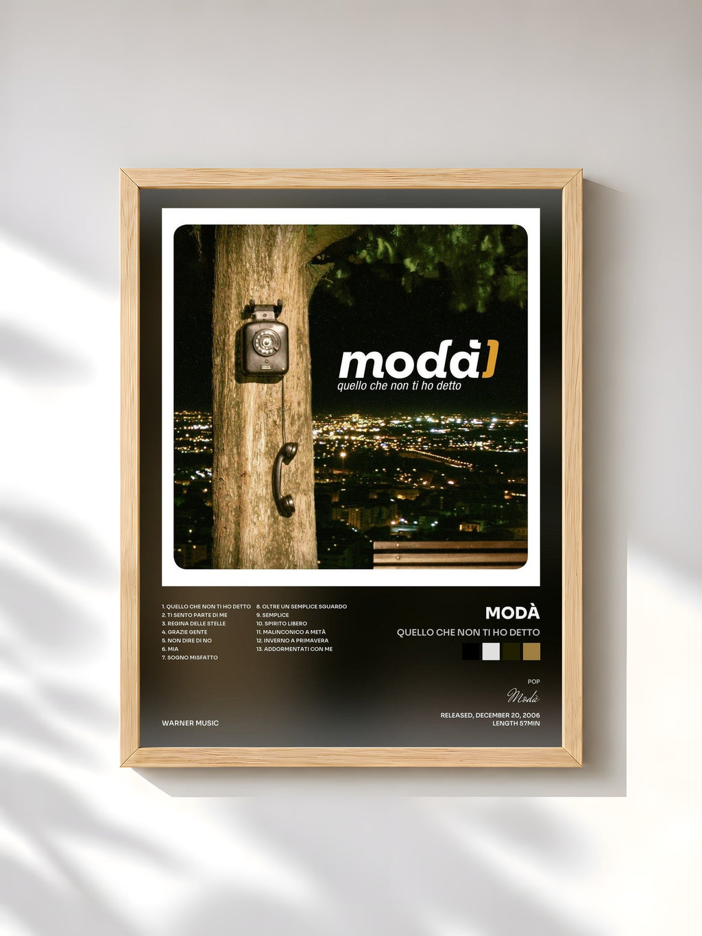 #bois Tableau de l'album Quello che non ti ho detto de Modà, cadre en bois brut, imprimé et encadré en France