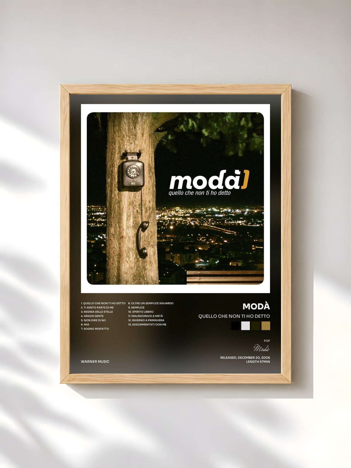 #bois Tableau de l'album Quello che non ti ho detto de Modà, cadre en bois brut, imprimé et encadré en France