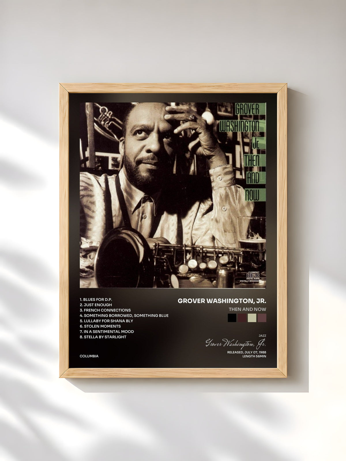 #bois Tableau de l'album Then And Now de Grover Washington, Jr., cadre en bois brut, imprimé et encadré en France