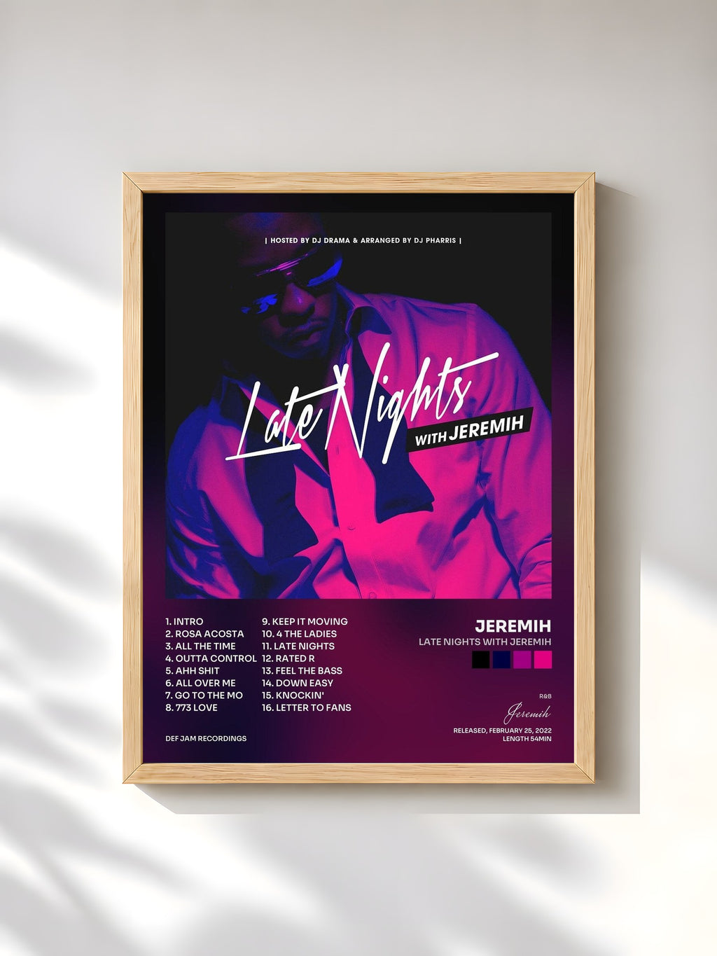 #bois Tableau de l'album Late Nights With Jeremih de Jeremih, cadre en bois brut, imprimé et encadré en France