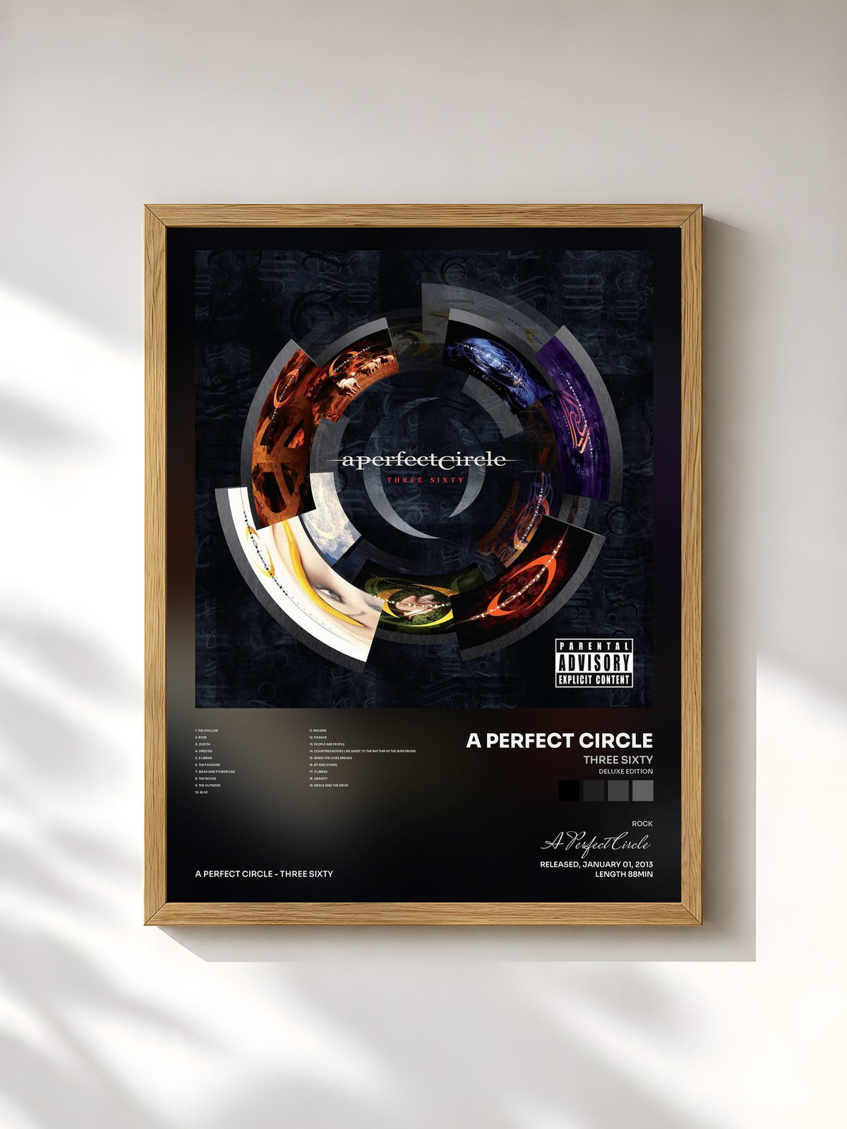 #bois Tableau de l'album Three Sixty (Deluxe Edition) de A Perfect Circle, cadre en bois brut, imprimé et encadré en France