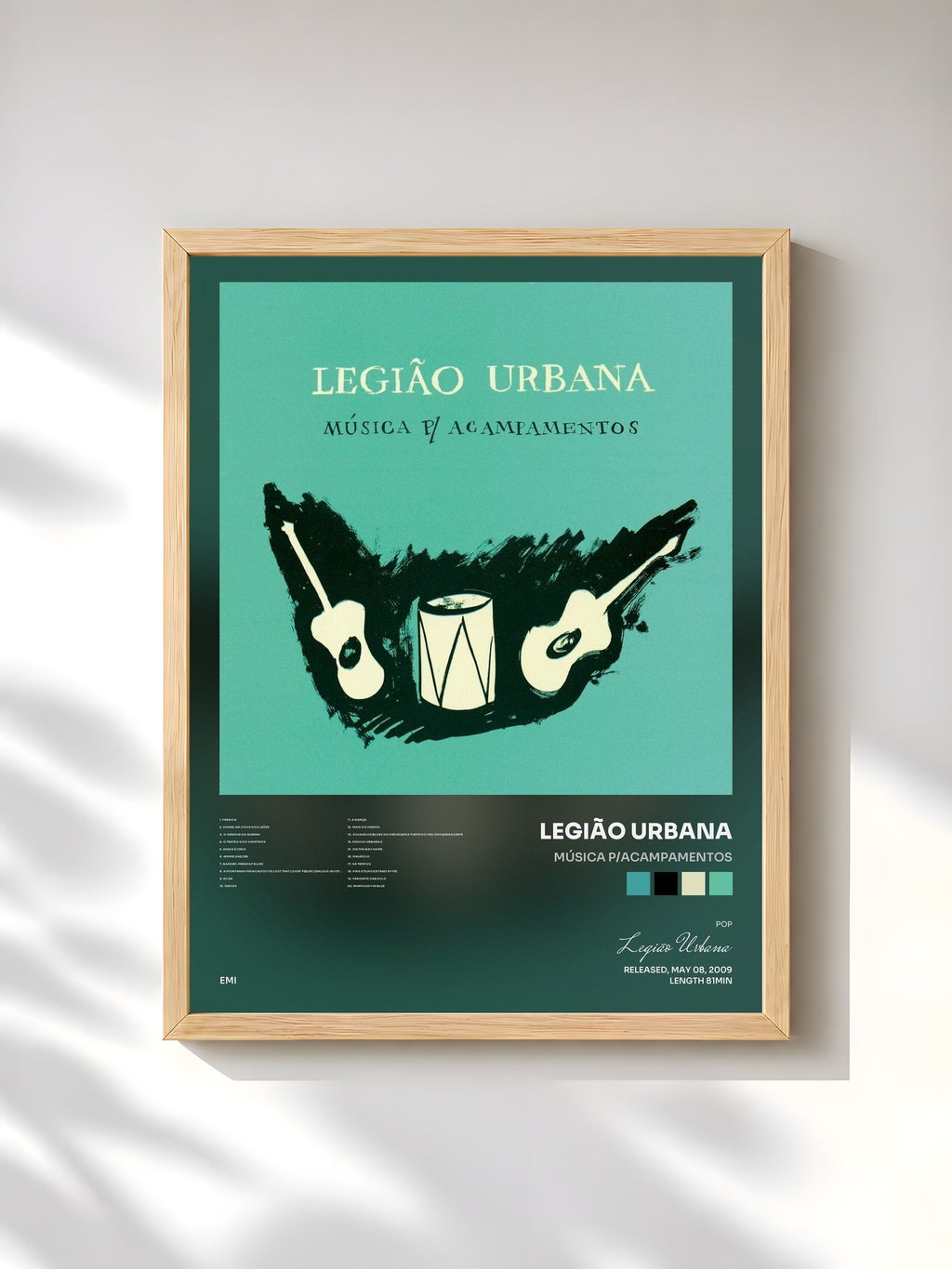 #bois Tableau de l'album Música P/Acampamentos de Legião Urbana, cadre en bois brut, imprimé et encadré en France