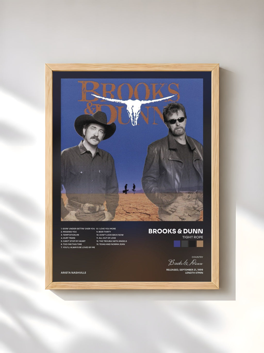 #bois Tableau de l'album Tight Rope de Brooks & Dunn, cadre en bois brut, imprimé et encadré en France